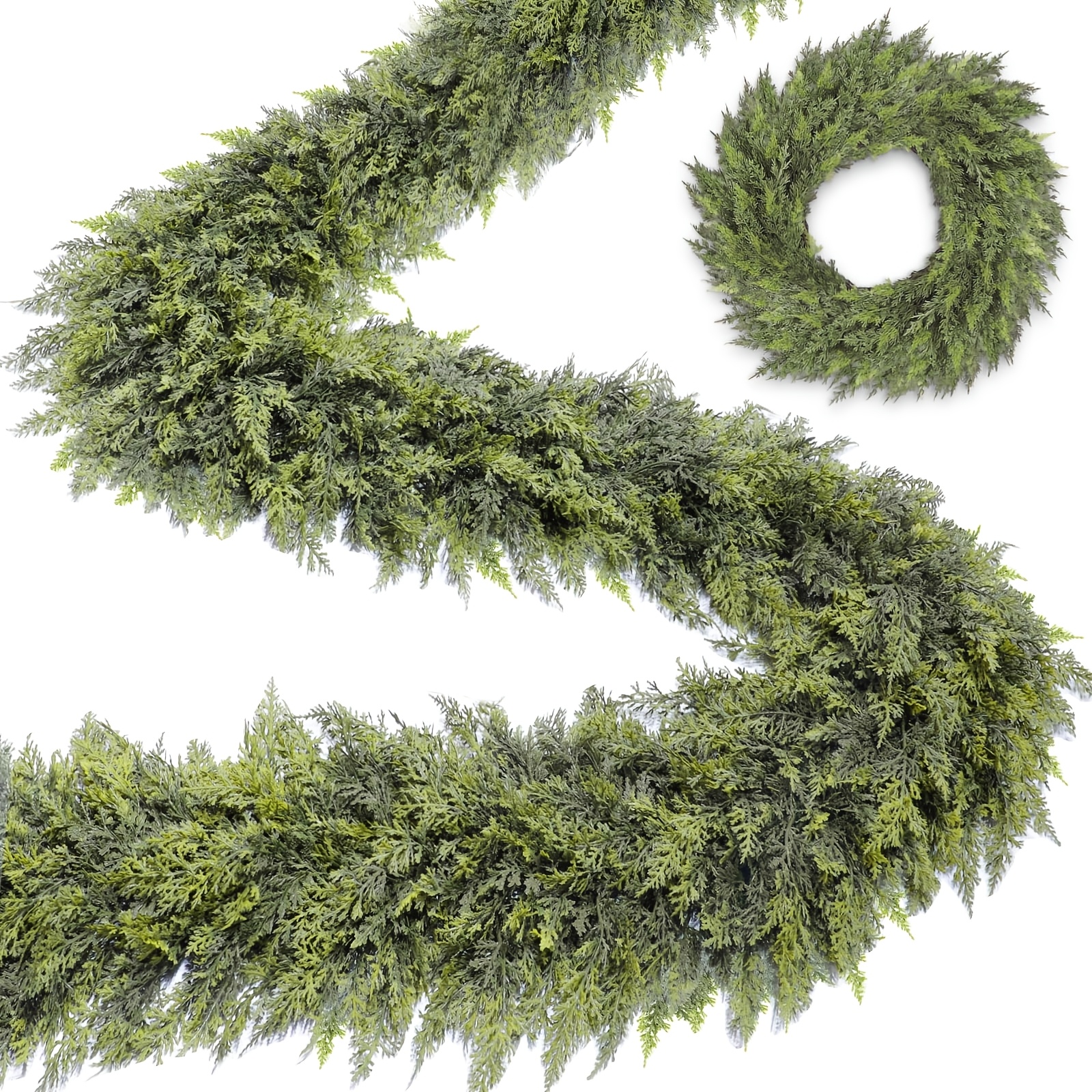 9ft Realistic Norfolk Snowflake Garland, More Thick And Full, With 105 Branches, Artificial , For Christmas Decoration, Suitable For Mantel, Fireplace, Table, Suitable For Indoor And Use (2pcs)