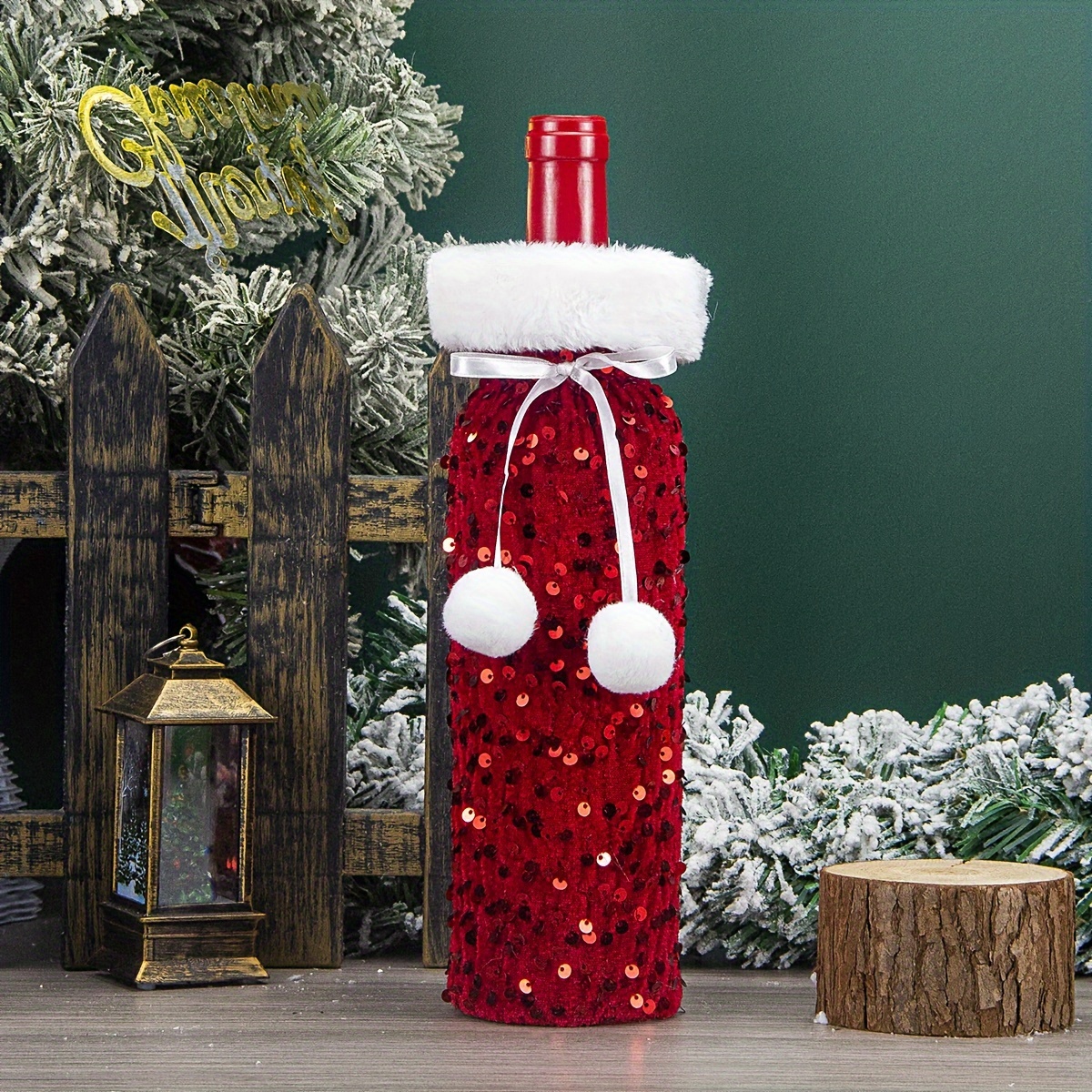 Sparkling Sequin Wine Bottle Covers - Christmas, Valentine's & New Year Table Decorations, Polyester, No Power Needed,halloween