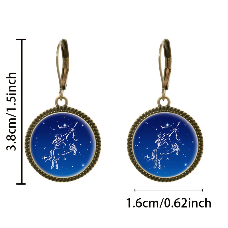 2pc Blue Classic Pendant Earrings Set, Unicorn Silhouette Design