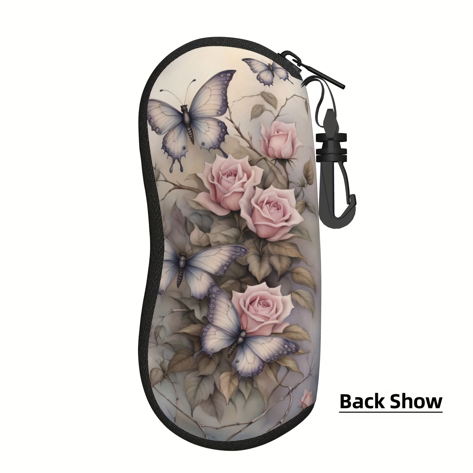 flowers and butterflies glasses case portable rubber zipper glasses case with unglasses cover for womens fashion details 2