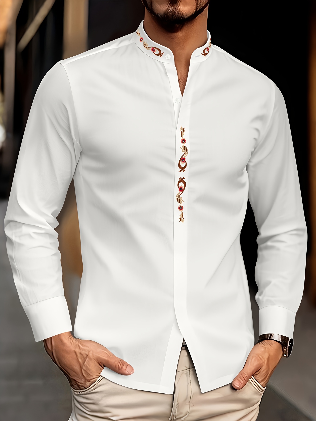 camisa casual larga hombre bordado estilo . - Temu Spain, image size:800x1066