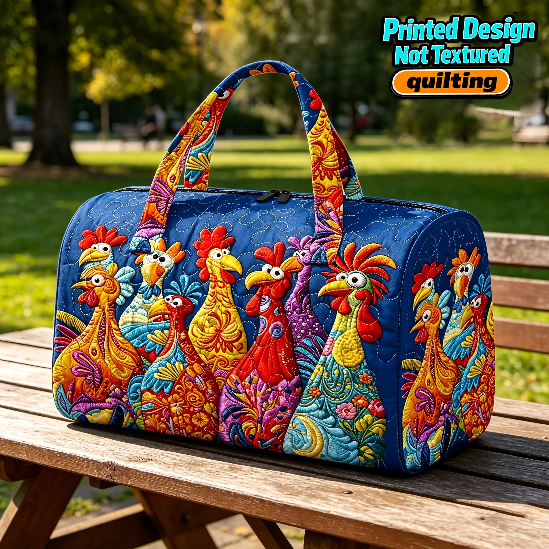 TEMU Printed Design - Not Textured. Women's Printed Tote Bag, Quilted Shoulder Yoga Fitness Bag, Outdoor Travel Luggage Storage Bag, Handheld Travel