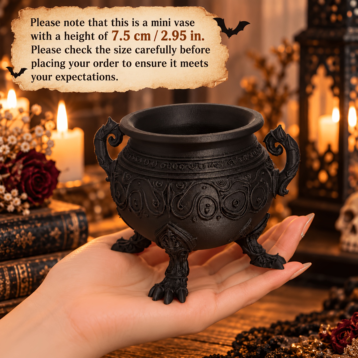 TEMU 1pc Gothic Cauldron Planter, Dark Aesthetic Tripod Resin Pot, Witchy Desk Accent, Vintage Apothecary Home Office Garden Decor, Holder & Storage,