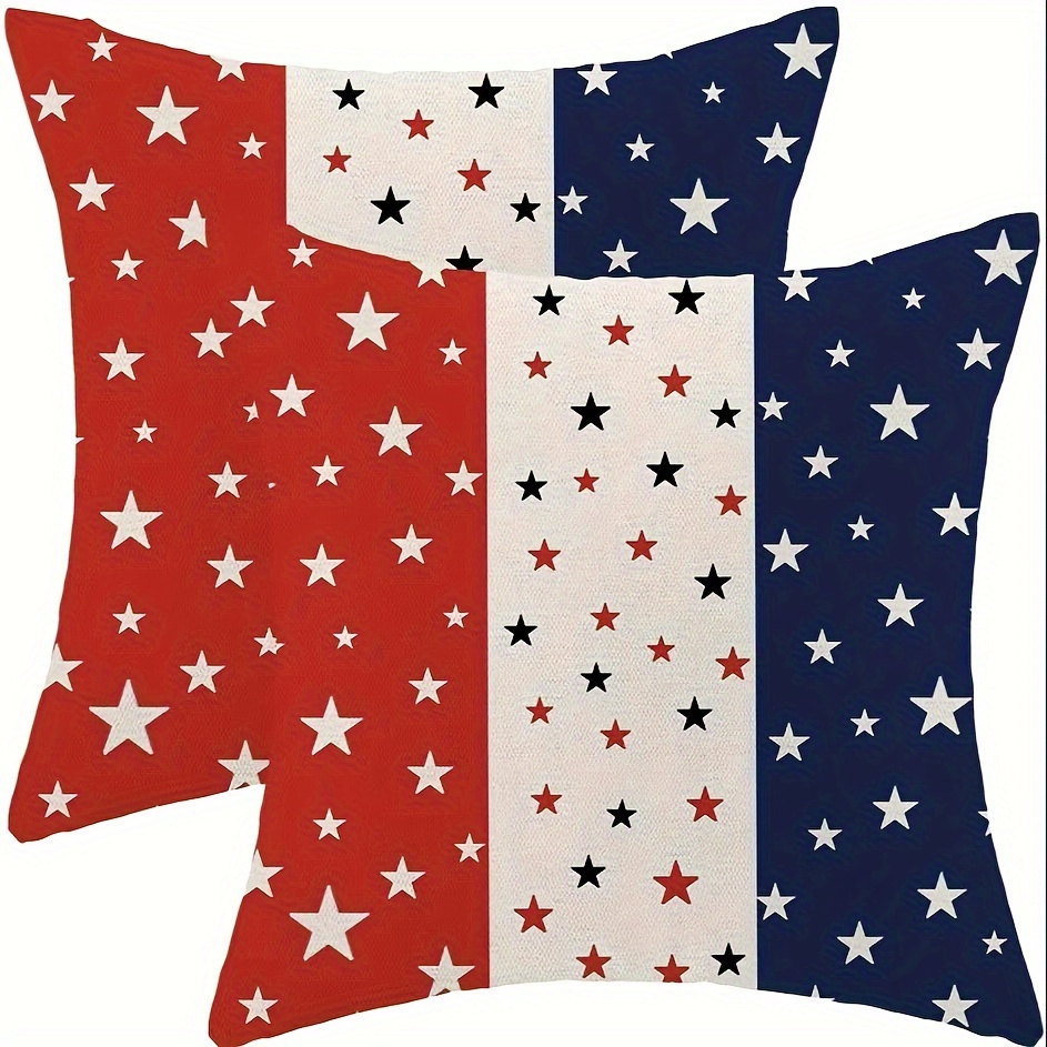 

2pcs Patriotic Throw Pillow Covers - 4th Of & Decor, Red, White & , 100% Linen, Zippered, Machine Washable, For Couch & Sofa, 16x16/18x18/20x20 Inch (no Insert)