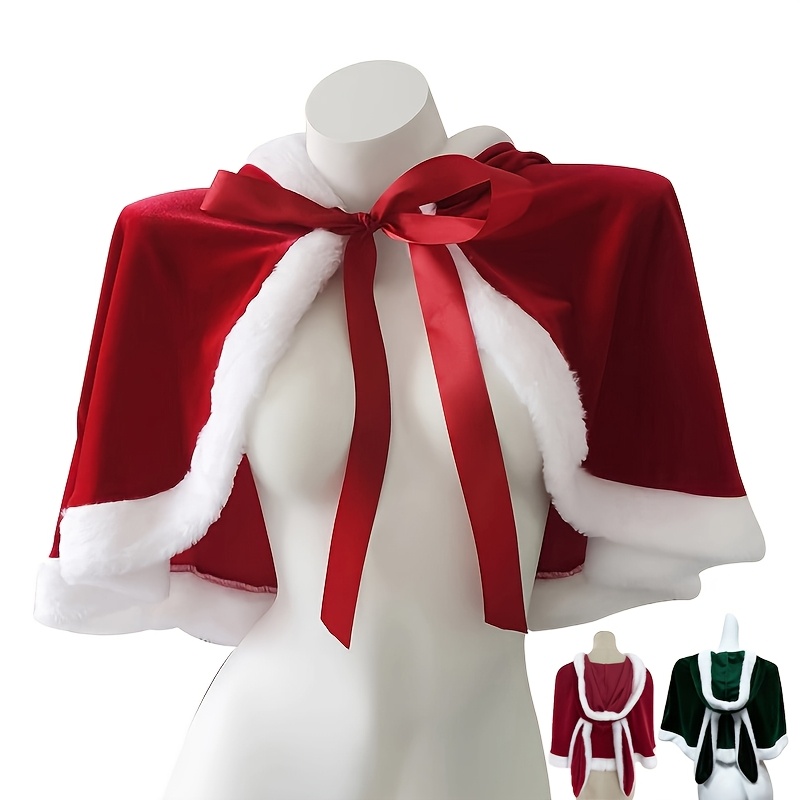 

Cozy Velvet Christmas Hooded Cloak With - Warm, Shawl For Holiday Parties & Stage Performances