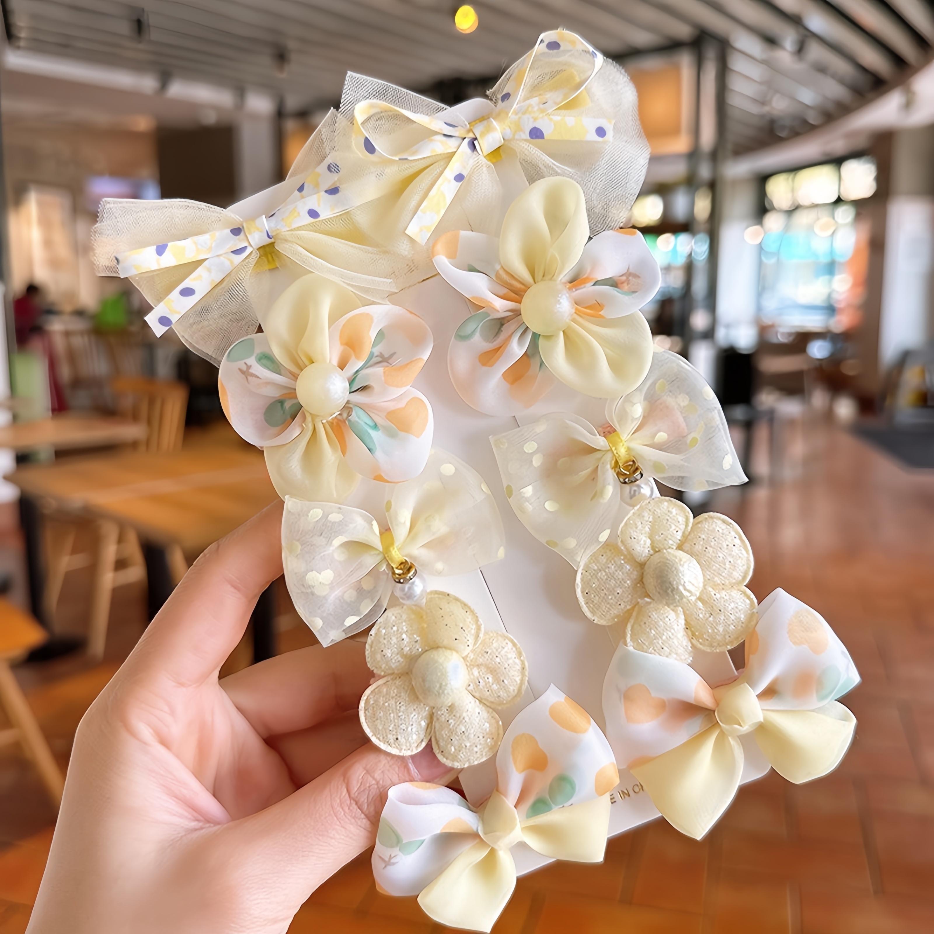 10pcs adorable mixed color flower bow hair clip set for girls   hair stretchy fabric duckbill clips with delicate details   everyday casual wear hair accessories for girls Product details 5