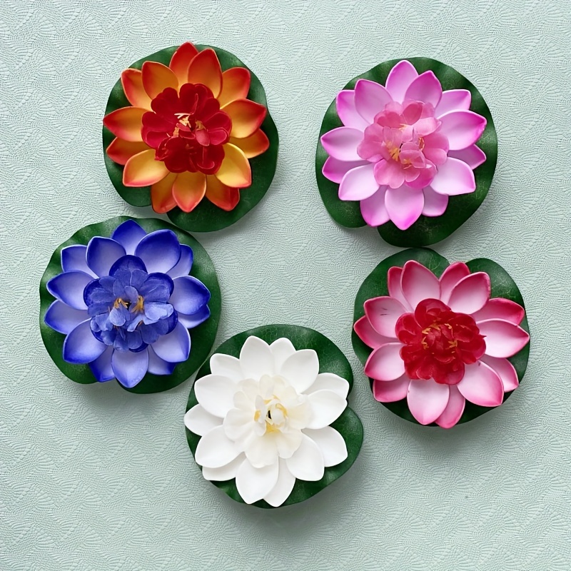TEMU 5pcs Artificial Lotus Flowers For , Foam Lily Pads, Eva Material, Fish And Garden Pond Decorations