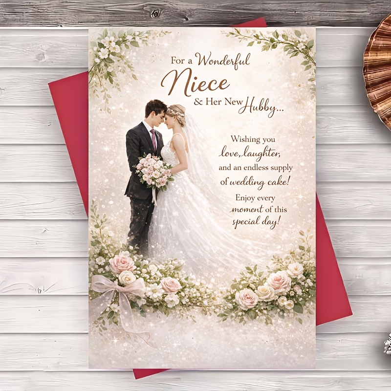 TEMU 1 Envelope And 1 Greeting Card Wedding Card For Niece And Husband Elegant Romantic Message Perfect For Aunt Or Uncle Gift Bridal Shower And