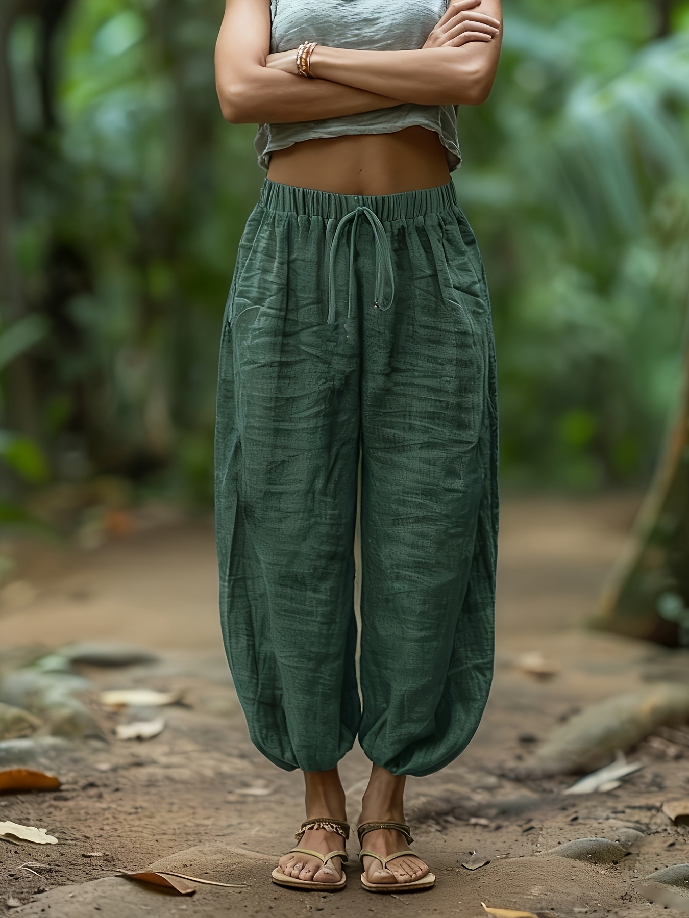 womens wear orienteering long harem pants cropped pants stylish commuting versatile style loose     daily commuting style