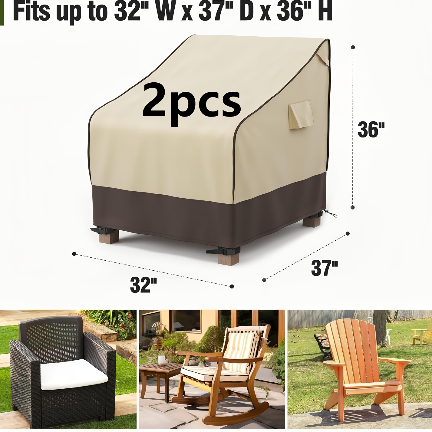 TEMU 2-pack 420d Oxford , Waterproof Heavy Duty Outdoor Furniture Covers For Adirondack And Rocking Chairs, Air Vents, Double-stitched , Rip And Fade