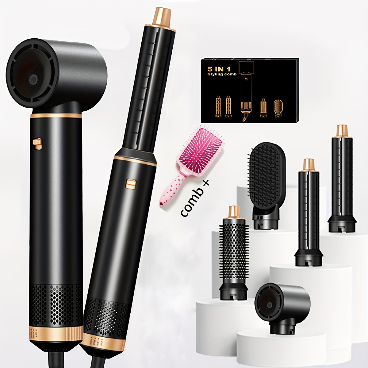 TEMU Fer à boucler multifonctionnel , sèche-cheveux, peigne , détachable, soin capillaire aux ions , convient pour boucler et lisser les cheveux,