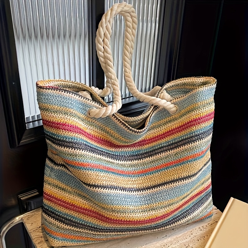 E-shop Neue Gewebte Leichte Damen-Schultertasche für Kleidung, Strandurlaub Casual-Einkaufen