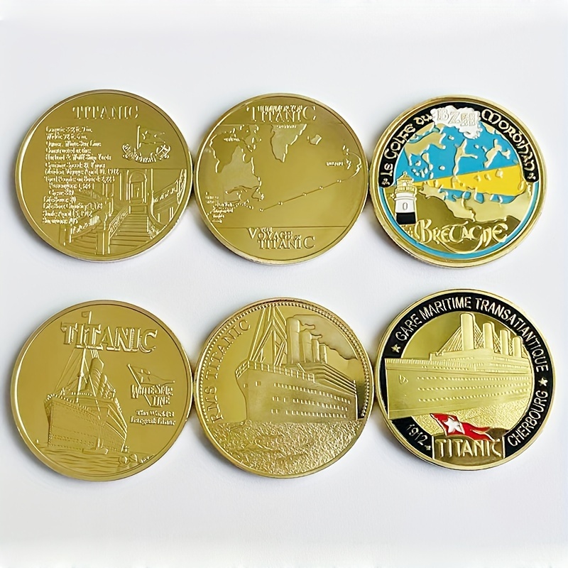 

3pcs Titanic Commemorative Coin Set - Contemporary Metal Round Coins For Home Decor, Titanic, Commemorative Coin