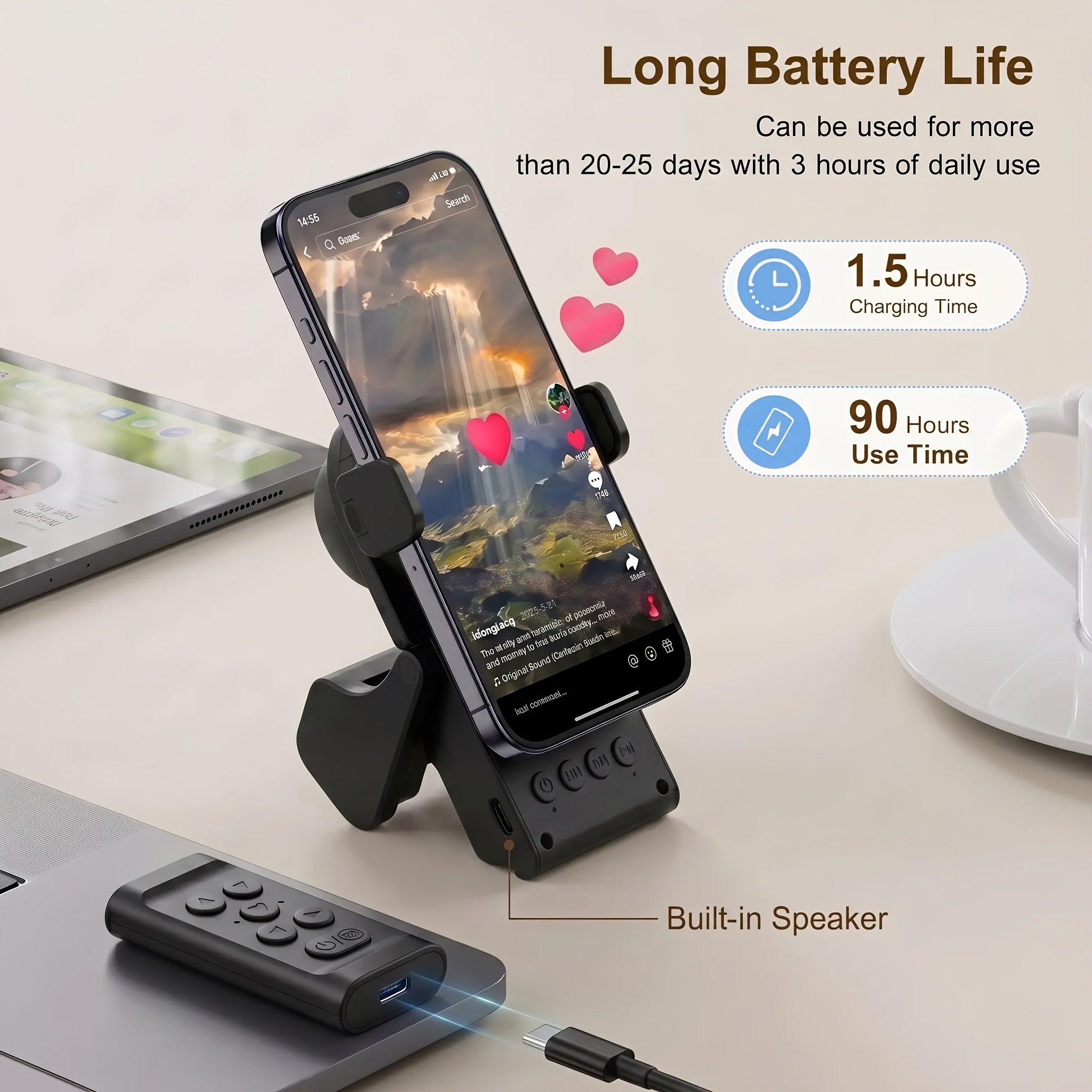 Rotating phone stand with wireless remote - image 2