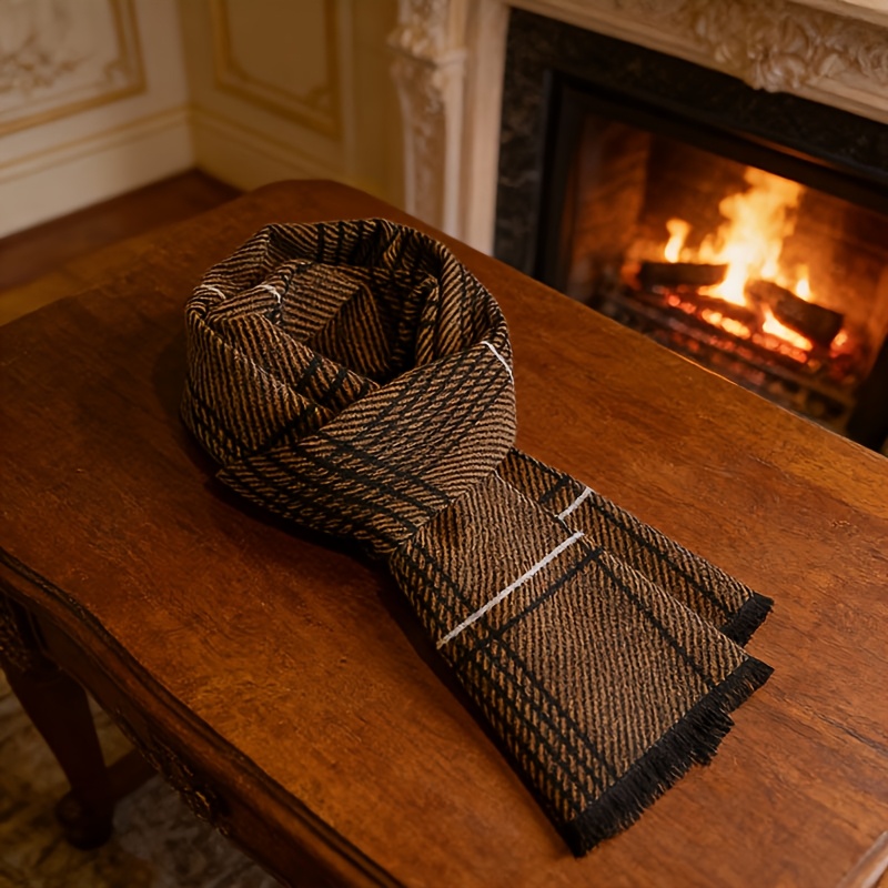 Men's Winter Thickened Warm Scarf Fashion Casual Striped Cold Weather Neck Scarf Christmas Gift