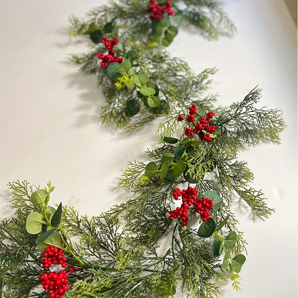 1pc festive artificial   garland flexible   berry wreath for indoor home fireplace decor   christmas and new year decoration plastic   pine branch garland no feathers wall vine decor for indoor use electricity   tabletop decor for weddings halloween christmas
