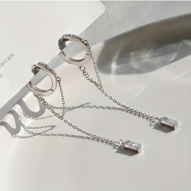 Women's Shiny Synthetic Zirconia Long Drop Earrings, Hip Hop Style