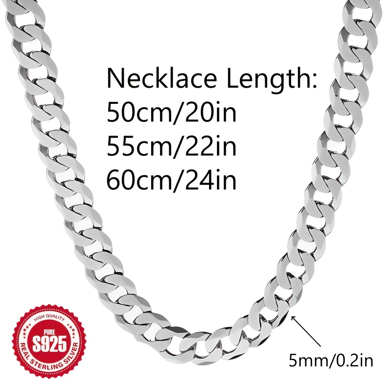 TEMU 925 Sterling Silvery 5mm Men's Cuban Chain Necklace, A Perfect Gift For Men And Women, Ideal For Christmas And Valentine's Day, Comes In A Gift