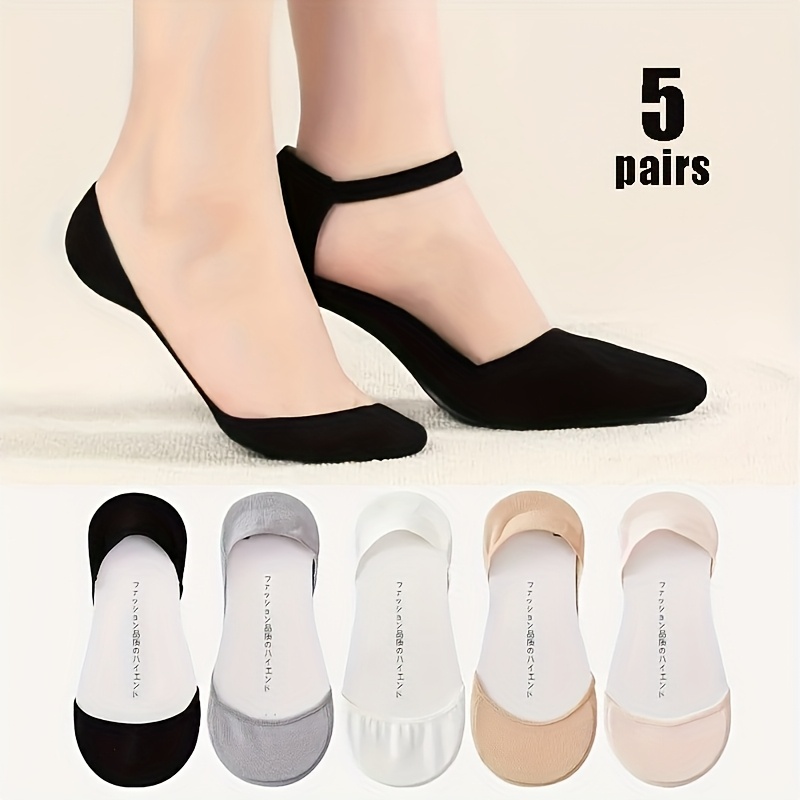 E-shop 5-Paar Damen Bootssocken für Frühling Sommer, Flache Mund Bootssocken mit offener Zehenpartie, Dünne Silikon-Antirutsch-Sohle für Damen