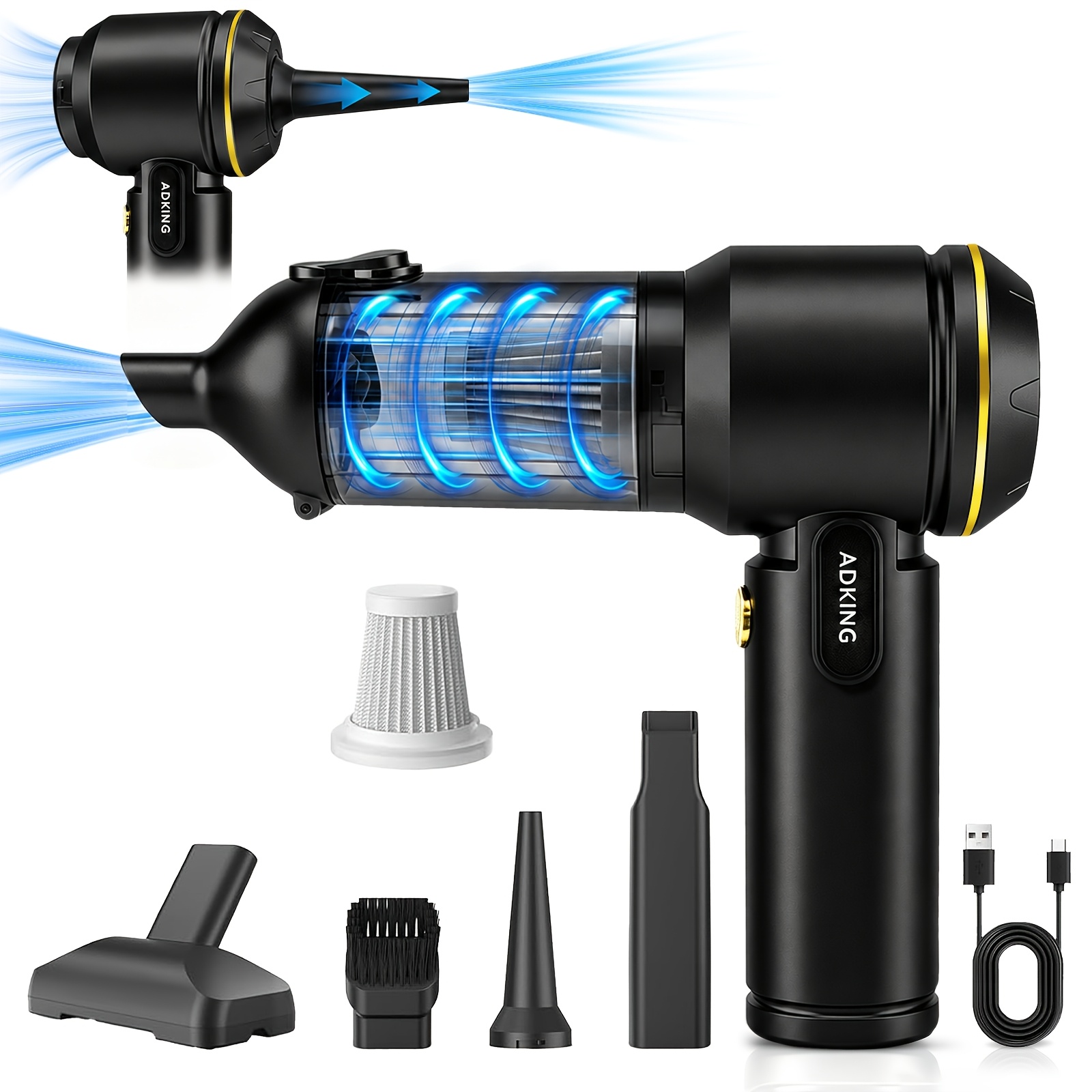 TEMU 2026 New Portable Cordless Handheld Car Vacuum Cleaner & Blower - 6000pa Powerful Suction Mini Vacuum Suitable For Car, Usb, Abs Body, 2-in-1