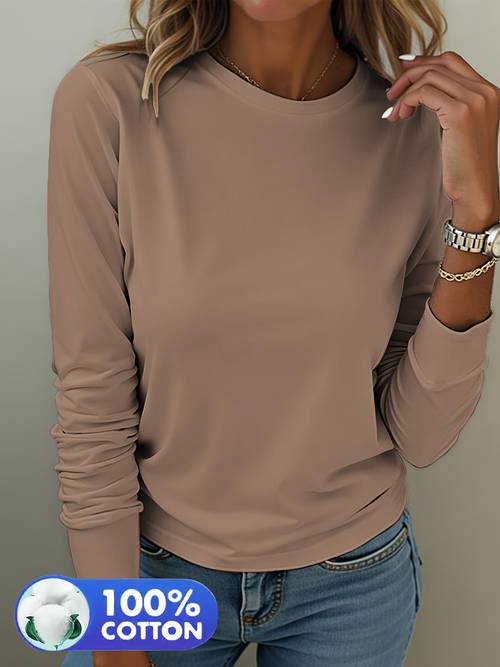 womens pure long sleeve t shirt loose fit versatile top simple casual crew neck tee
