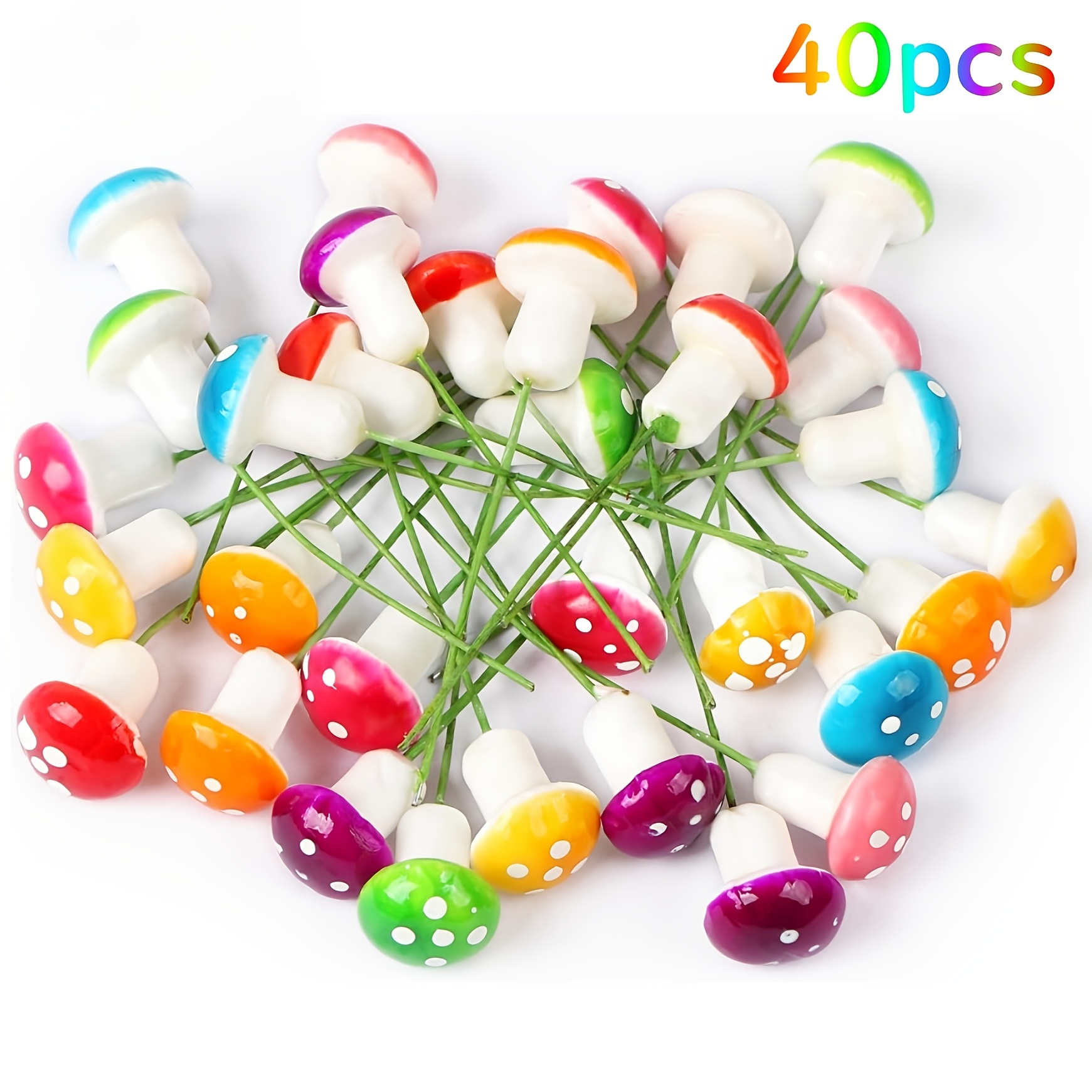 TEMU 40/60pcs Mini Colorful Artificial Foam Mushroom Picks, Handmade Ornaments For Christmas, Micro-landscape Decorations, Gifts For On New Year And