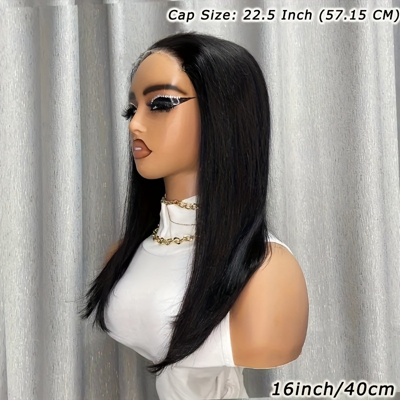glueless brazilian human hair wig for women 150 density straight 5x5 hd transparent lace front with hairline knots details 9
