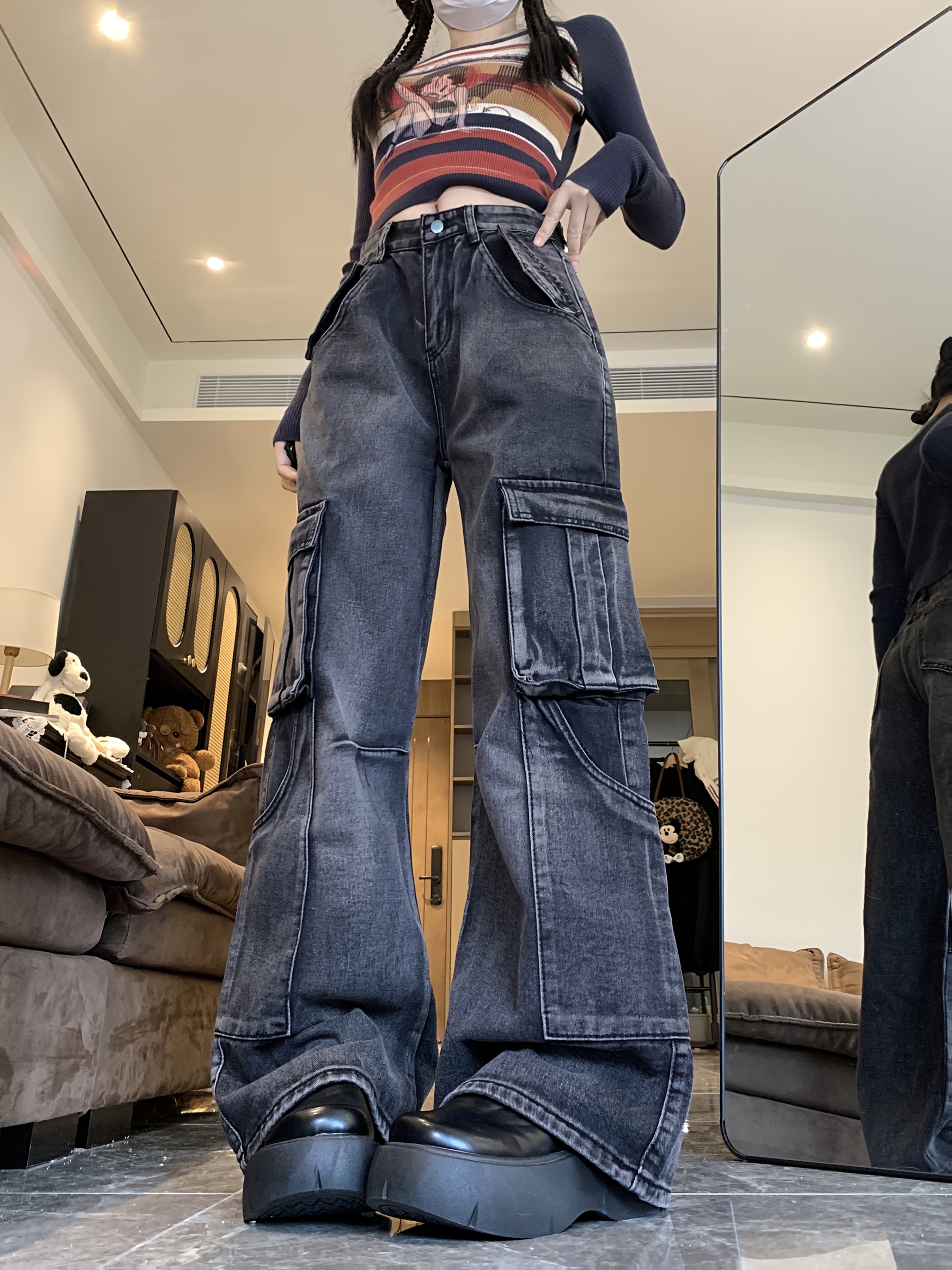 k2185 cool edgy denim pants men women draped - Temu Saudi Arabia