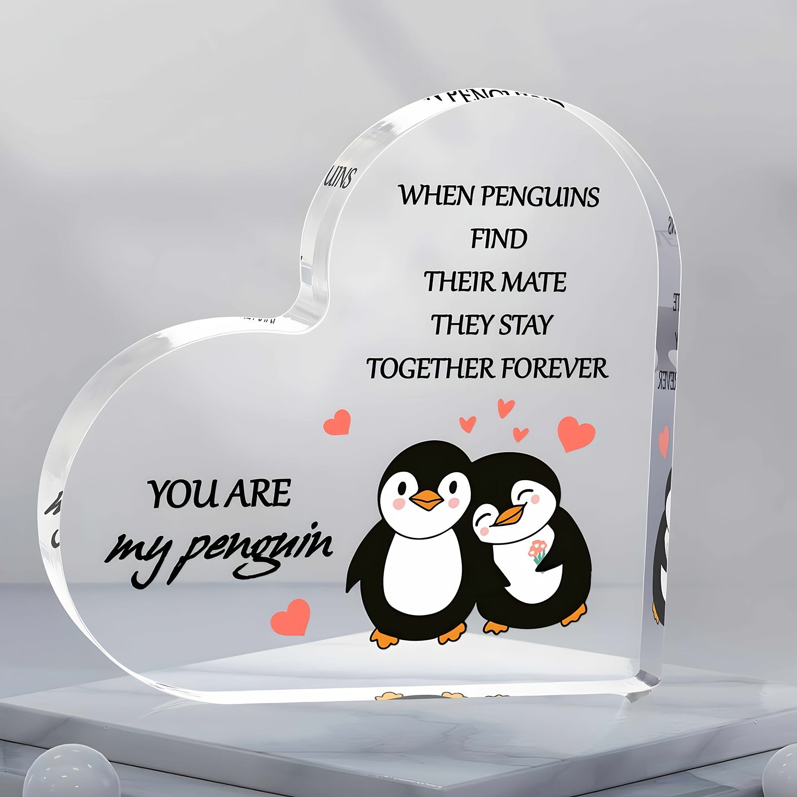 2d Flat, 1pc Contemporary Acrylic Heart Plaque - Romantic "you Are My Penguin" Gift For Him Or Her, Anniversary Wedding Decorative Sign & Couples' Keepsake, 2d Flat, Christmas Decor