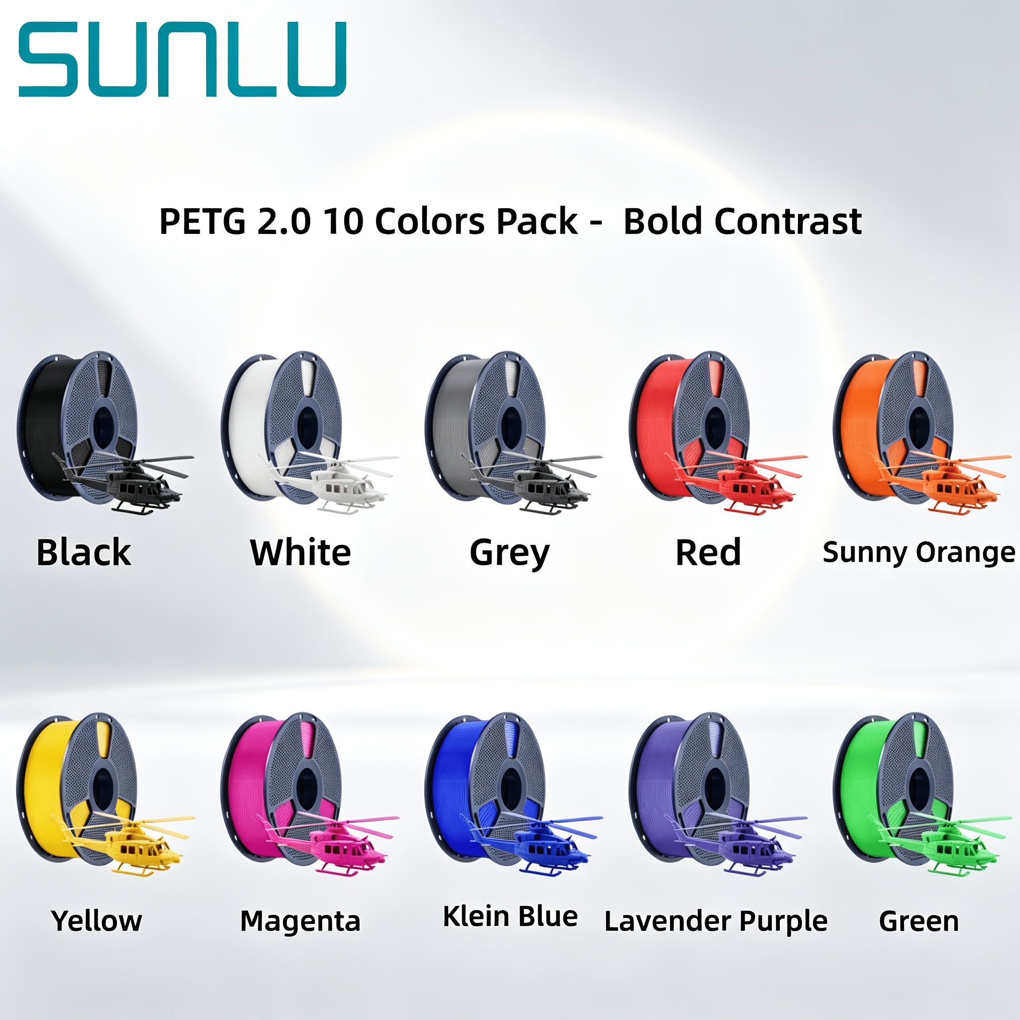 Image of Sunlu Petg 2.0 Filament 10 Colors Pack, Upgraded Petg 3d Printer Filament, 10 Rolls, Multi Color Petg Filament Bundle