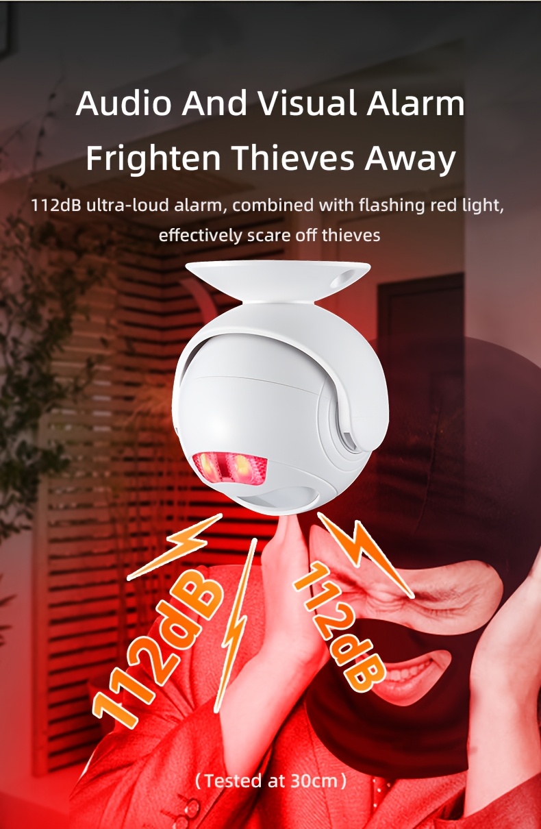 Sistema de Alarma de Seguridad Inalámbrico con Detector de Movimiento Infrarrojo y Timbre - Alimentado por Batería/USB de Doble Uso, Seguridad Inteligente para el Hogar con Alertas en Tiempo Real, Control Remoto