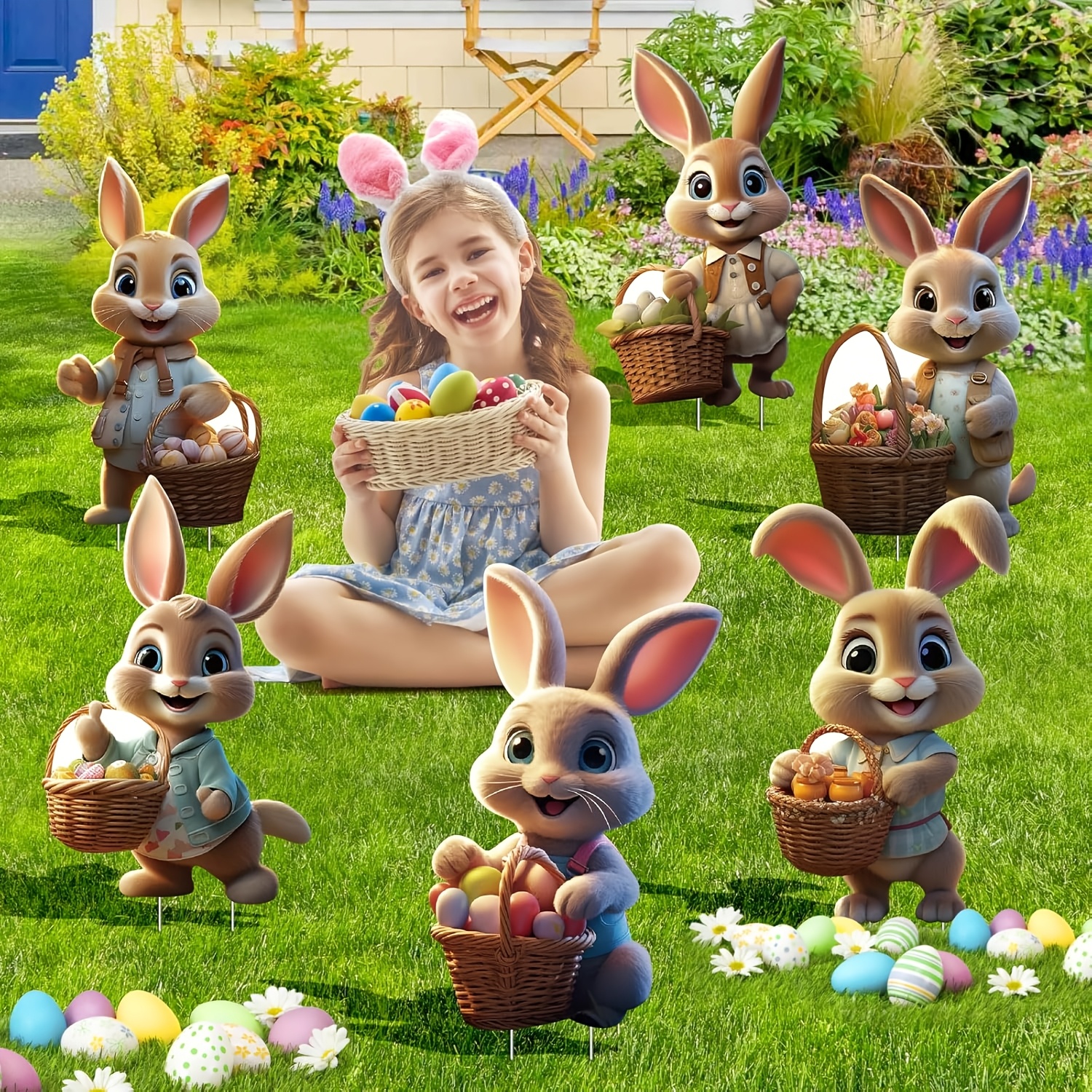 

6pcs Easter Bunny Yard Decoration Set With Stakes - Plastic, Carnival-themed Outdoor Rabbit Lawn Signs For & Garden Decor - Perfect Gift For Easter Celebrations, Rabbit Accessories