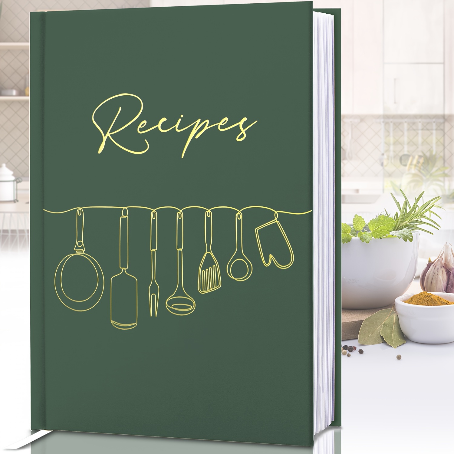 

Olive Green Hardcover Recipe Journal: Write Your Own Recipes With Fun Original Designs