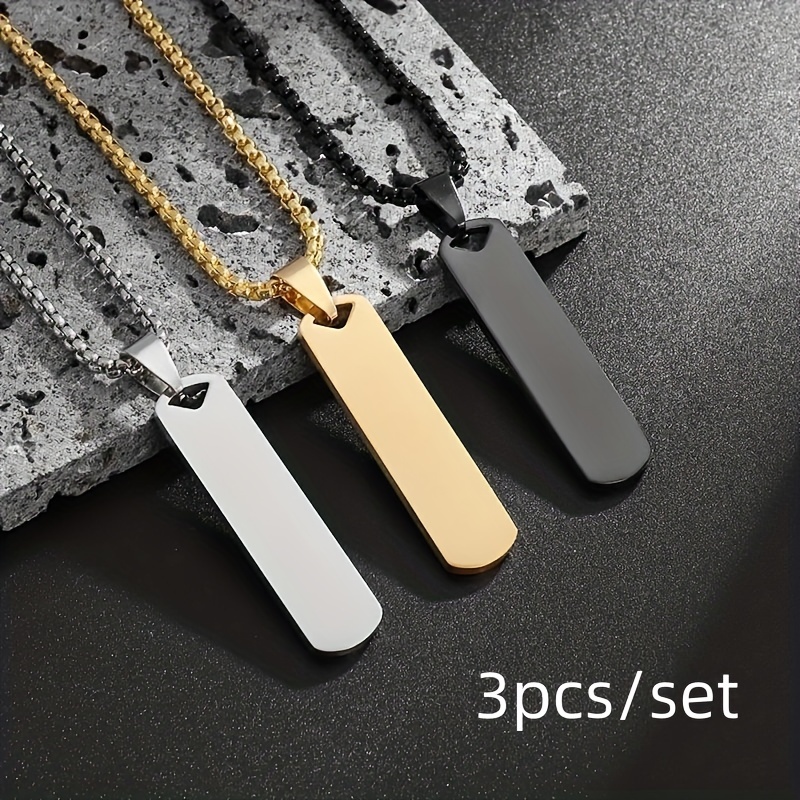 

3pcs/set Fashionable And Simple Stainless Steel Square Glossy Military Dog Tag Pendant Necklace For Men And Women Daily Casual Sports Fashion Simple Trend Versatile Jewelry Gift Unisex