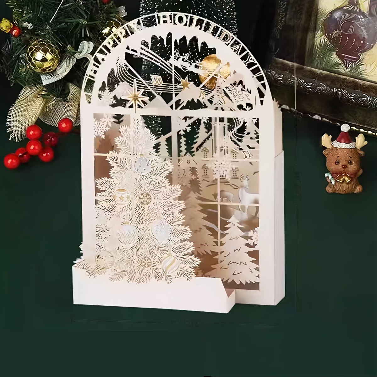 

Classic 3d Christmas Tree Pop-up Greeting Card, Laser Cut, Handcrafted Festive Holiday Greeting Card With Envelopes For Christmas & Thanksgiving - Wholesale Set