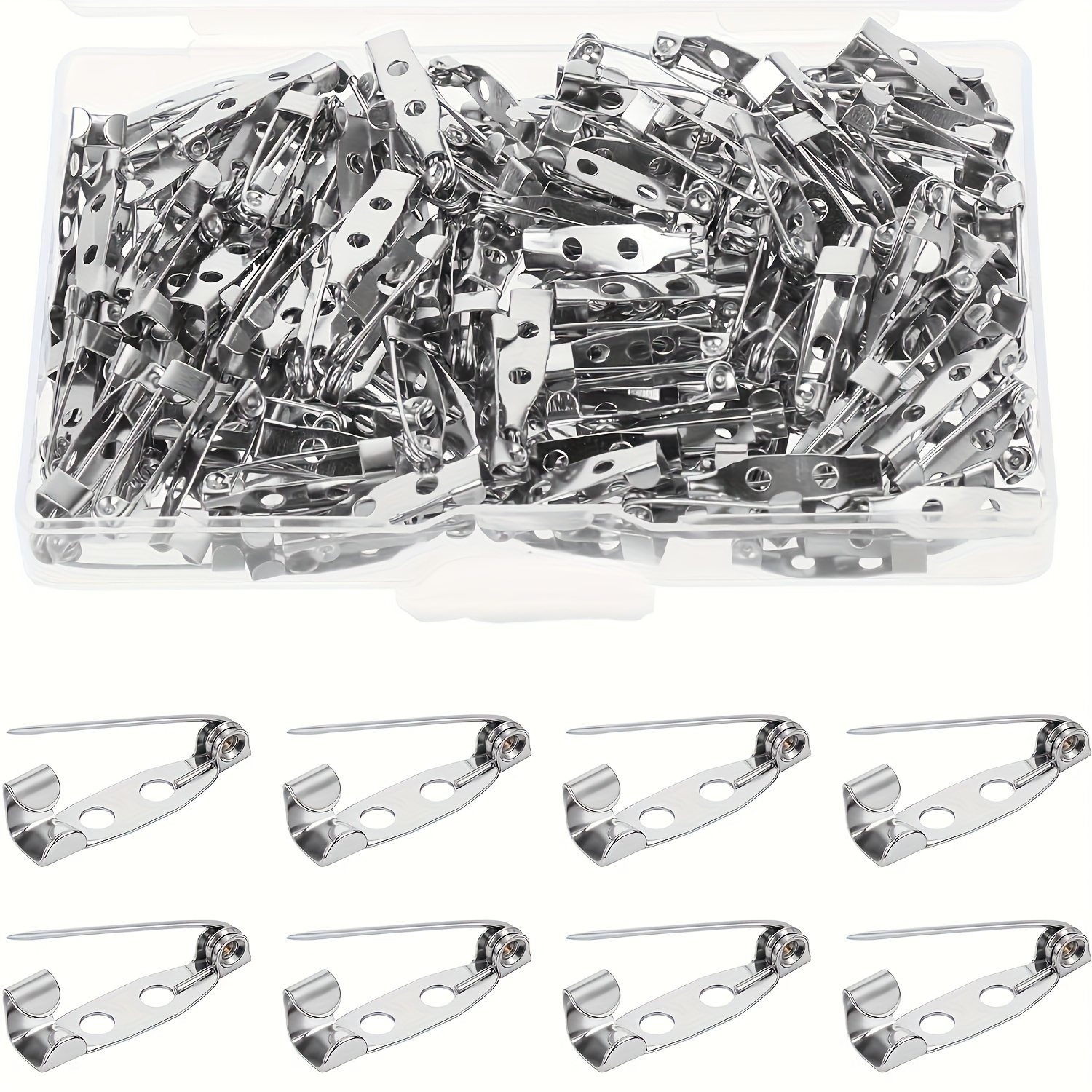 thumbnail image 2 of 100-Pack Silver Safety Pin Backs - 1 Inch Brooch Clasps With 3 Holes For Crafts & Badges 2 of 11