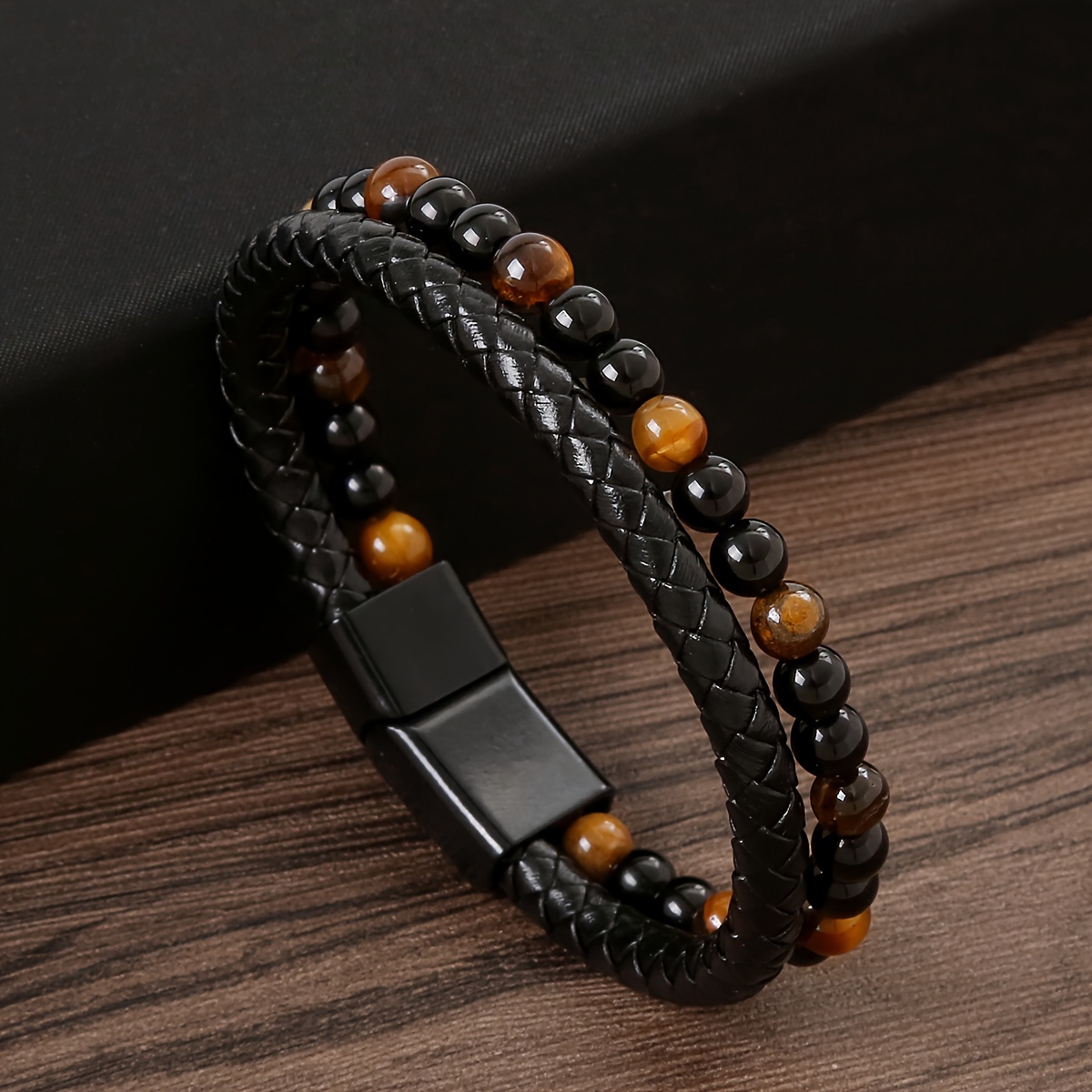 

Elegant Vintage-inspired Handcrafted Beaded Bracelet With Magnetic Clasp - & Tiger Eye Stones, Casual Attire Or