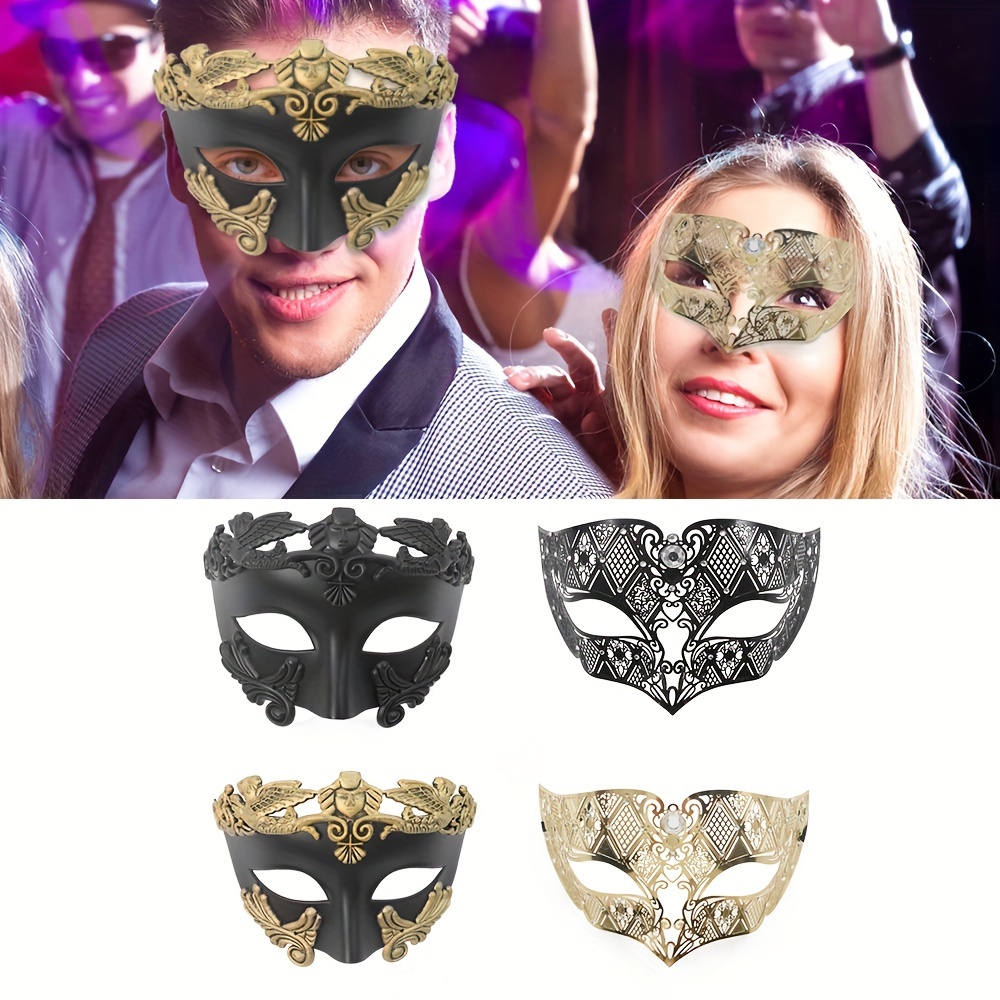 His & Hers Gold Roman Masquerade Mask Set - Mardi Gras Couples Costume Masks