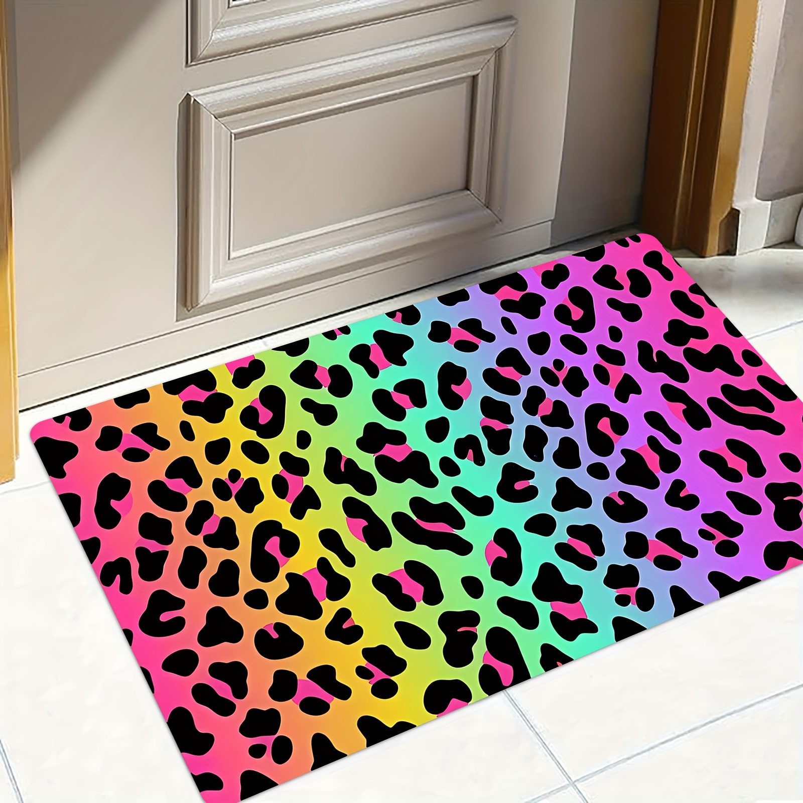 

Colorful Leopard Print Kitchen Mat - Thick, Non-slip & Stain-resistant For Home Decor | Perfect For Living Room, Porch, Balcony | Machine Washable Polyester Fiber