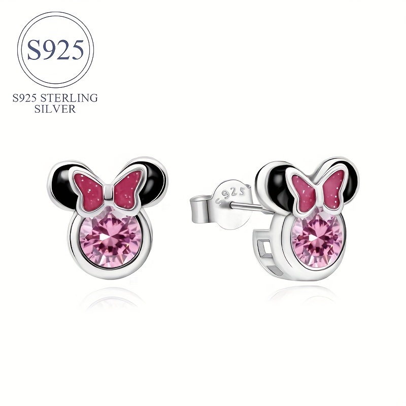 

S925 Silver Cute Fashion Bow Mouse Design Earrings With Sparkling Zirconia Leisure Vacation Versatile Women' Earrings