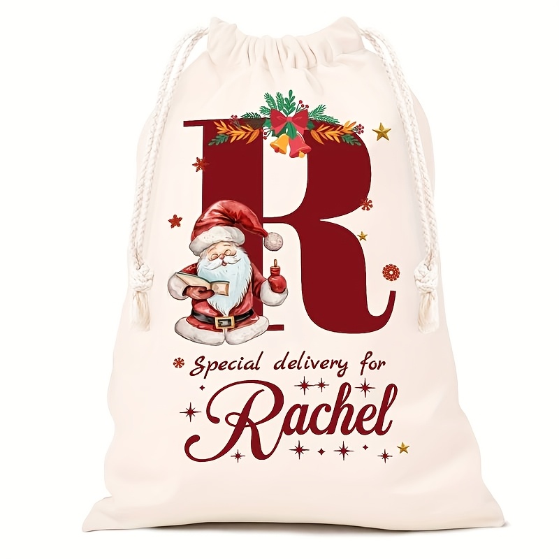 Personalized Name Christmas Gift Bags, Extra Large Drawstring Santa Bags