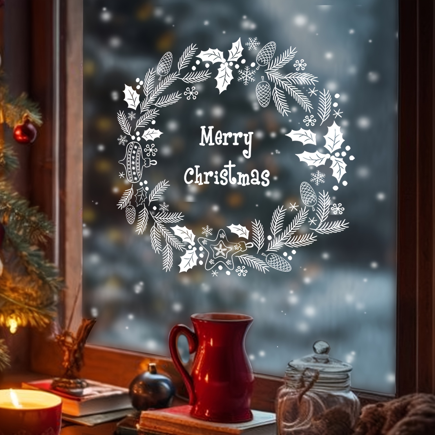 Image of A Roll Of Winter Christmas Static Cling Glass Film, Featuring A Design, High-definition Double-sided Window Stickers For Christmas Home Decoration. The Static Cling Film Is And Heat-resistant