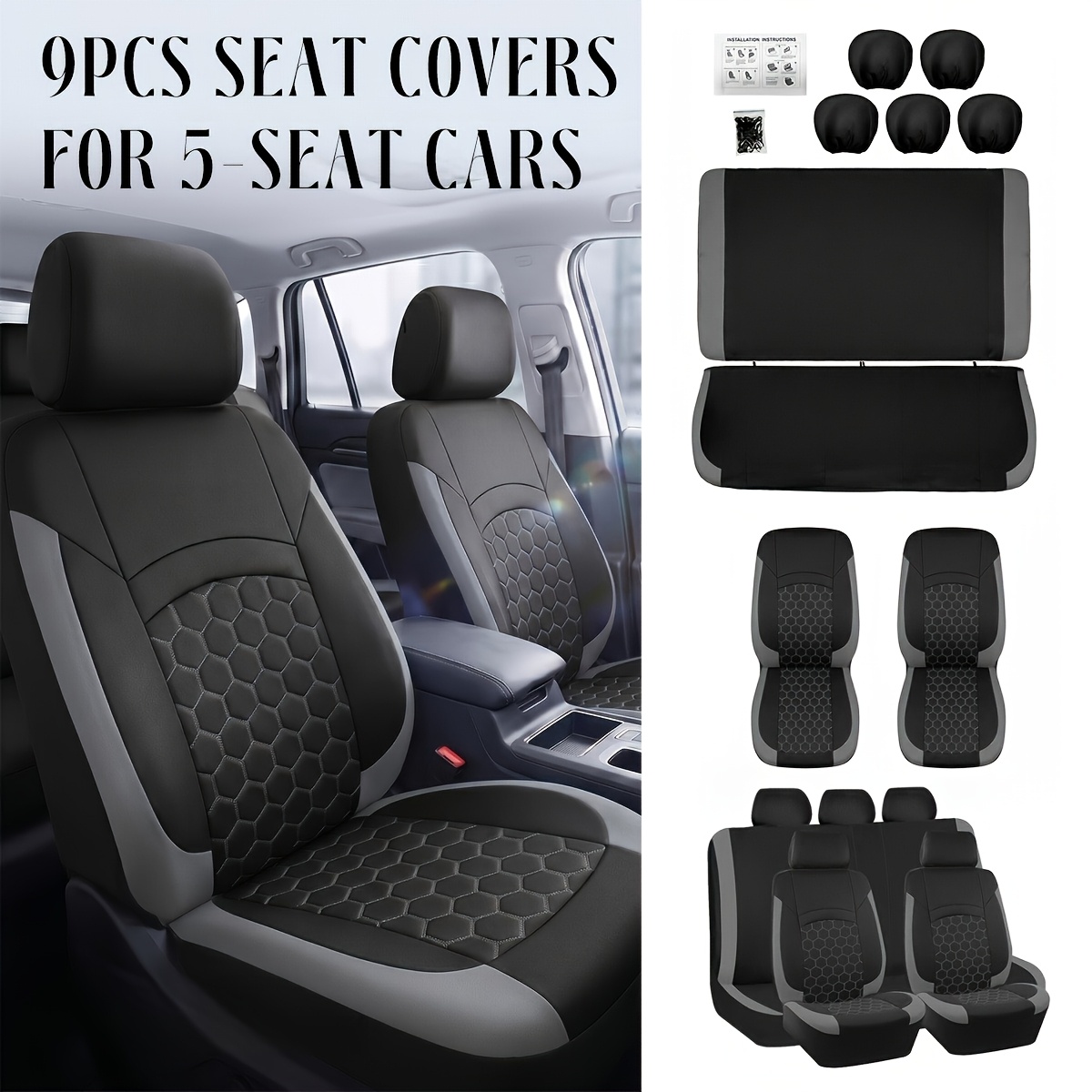 TEMU Juego de fundas para asientos de coche, para modelos de 5 plazas, fundas acolchadas con diseño de fútbol para asientos de coche de 5 plazas para