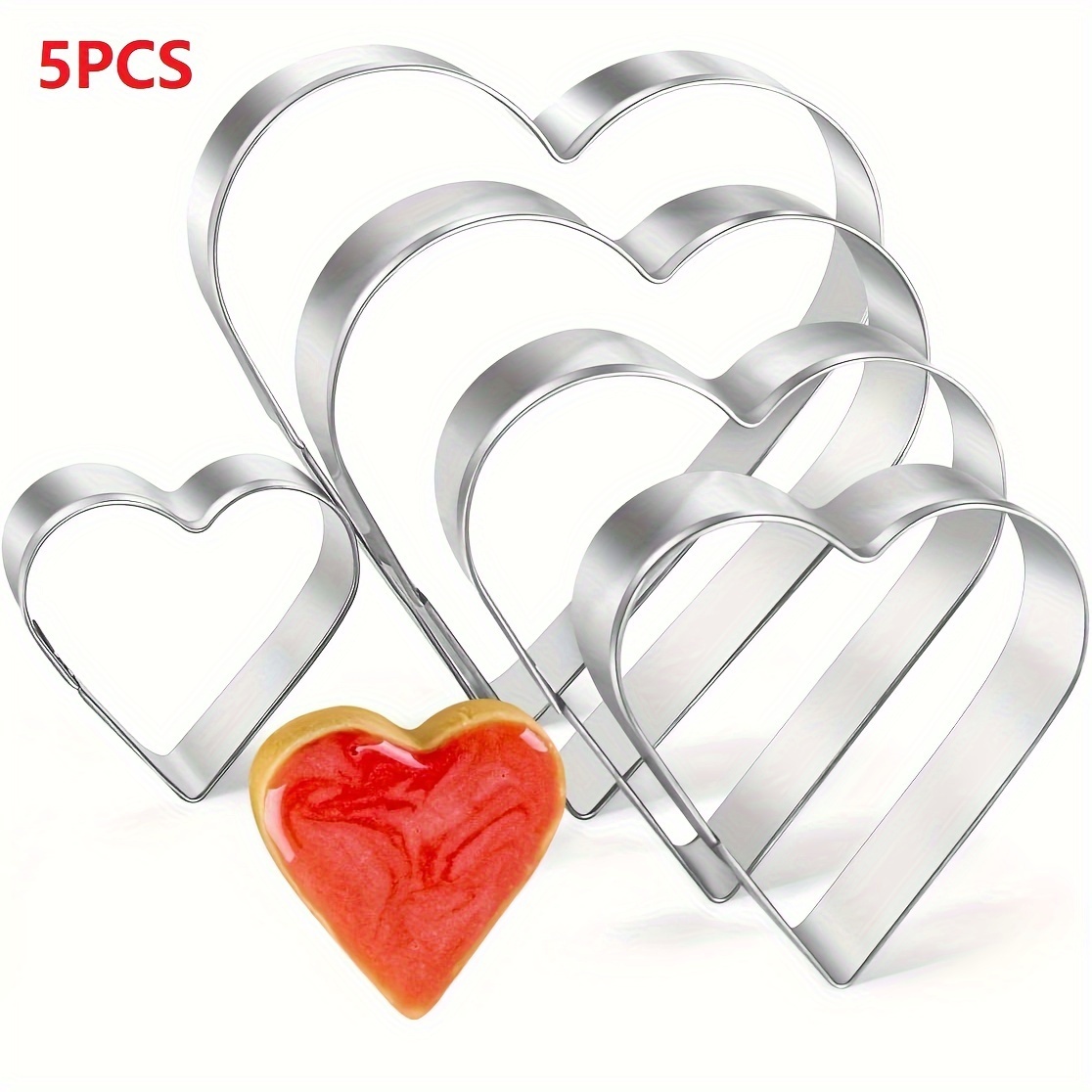 

5pcs Heart Shaped Cookie Cutter Set, Valentine Cookie Cutter, Stainless Steel, Valentine's Day Sandwiches Cookie Biscuit Diy Cutter, Suitable For Bakery