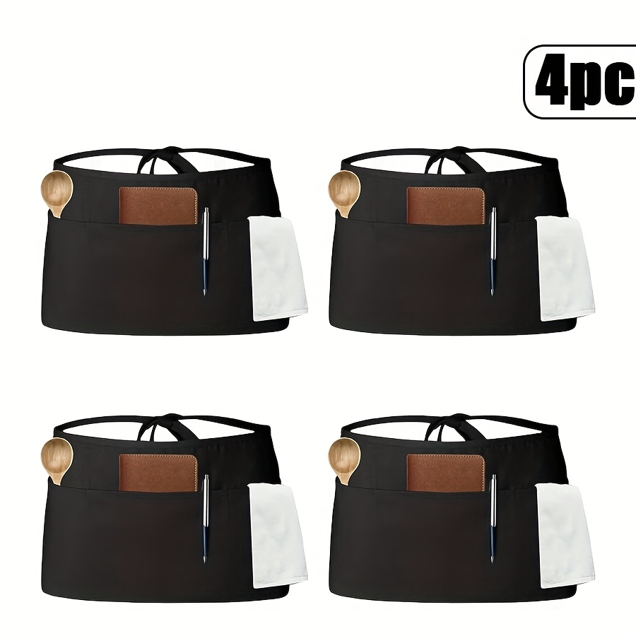 TEMU 4pcs Pack Of Waitress Aprons With 3- - Waist Apron With Pockets, Half Apron, Short Apron For Women, Ideal For Kitchen, Restaurant, Or Female