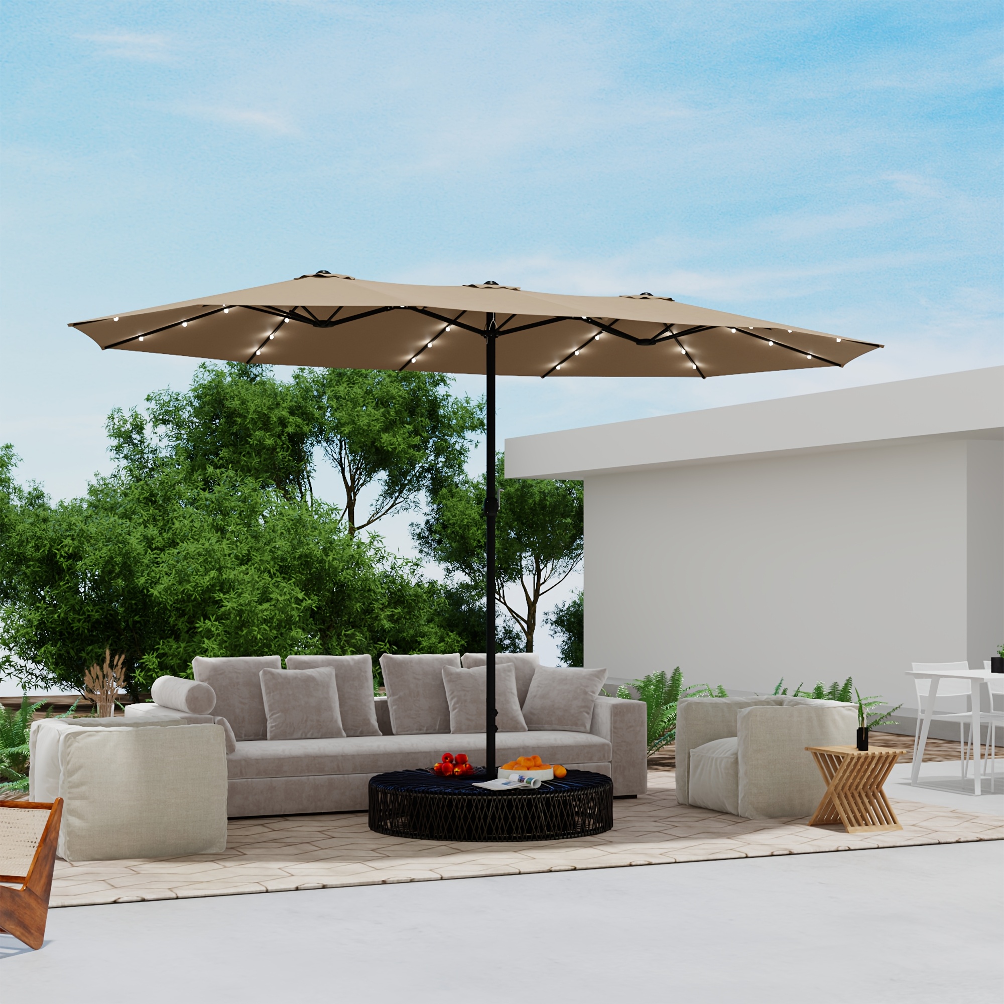 15ft large patio umbrella outdoor double sided rectangular patio umbrella with base included powerful uv protective oversized umbrella for lawn   backyard
