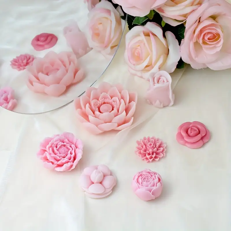 6 Stampi Per Candele E Sapone A Forma Di Fiore - In Silicone Alimentare - Foto 8