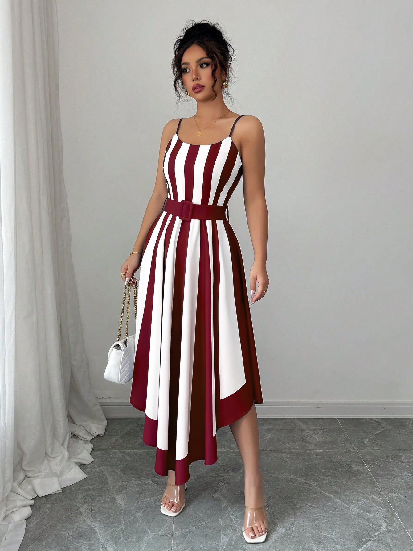 knee length dresses for ladies Ivory Striped Polo Midi Dress main image 1