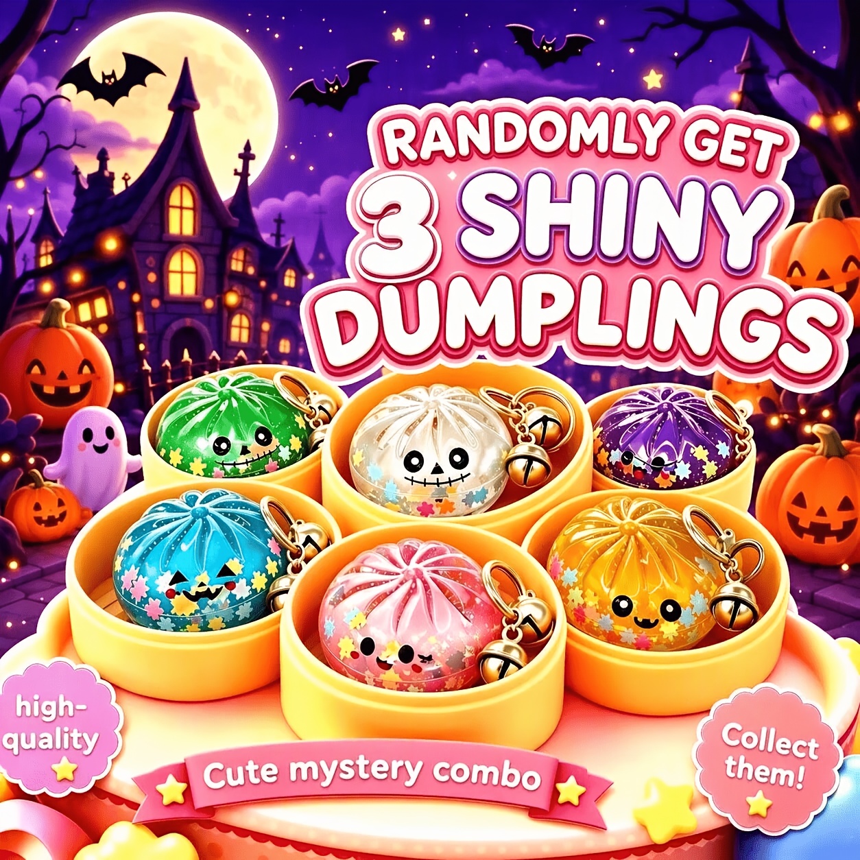 TEMU Halloween New Cute And Fun Baozi Ornament Keychain, 3 Random , Comes With A Steamer Bell And Storage Pendant, With A Flowing Effect, Versatile
