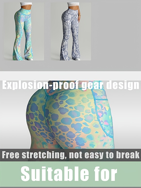 Leggings de yoga de tiro alto para mujer con control de abdomen y efecto levantacola, tipo campana y pierna estrecha - Estampado de leopardo degradado, suaves y elásticos para entrenamiento, adecuados para gimnasio, correr, atuendo casual, pantalones tipo campana no transparentes con bolsillos para